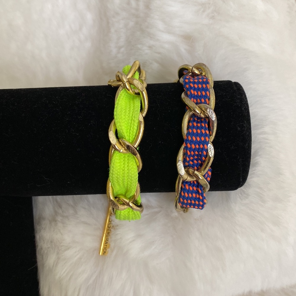 2 BCBGeneration Chunky Gold Tone Chain Link with Colorful Ribbon Bracelets NEW